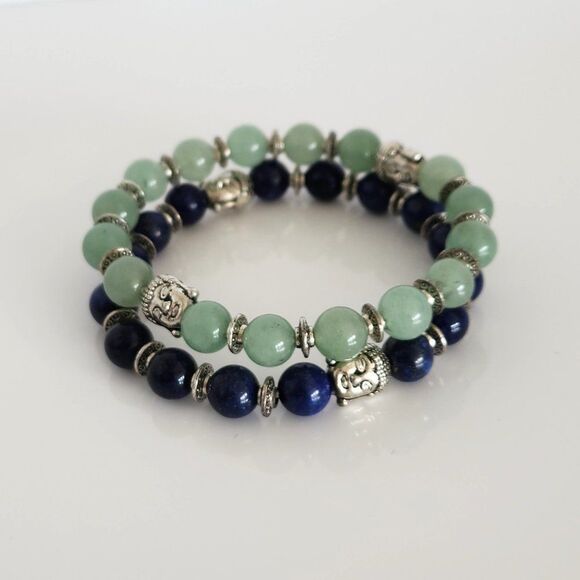 Aventurine and Lapis Lazuli Stretch Bracelets - Picture 1 of 5